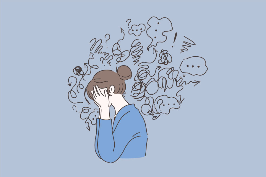 illustration of a woman holding her head full of anxiety